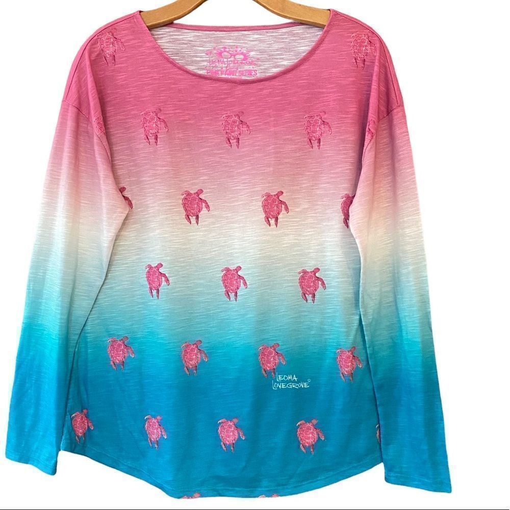 Leoma Lovegrove Sz S Pink Paint Series Ombre Turtle Pattern Long Sleeve T-Shirt